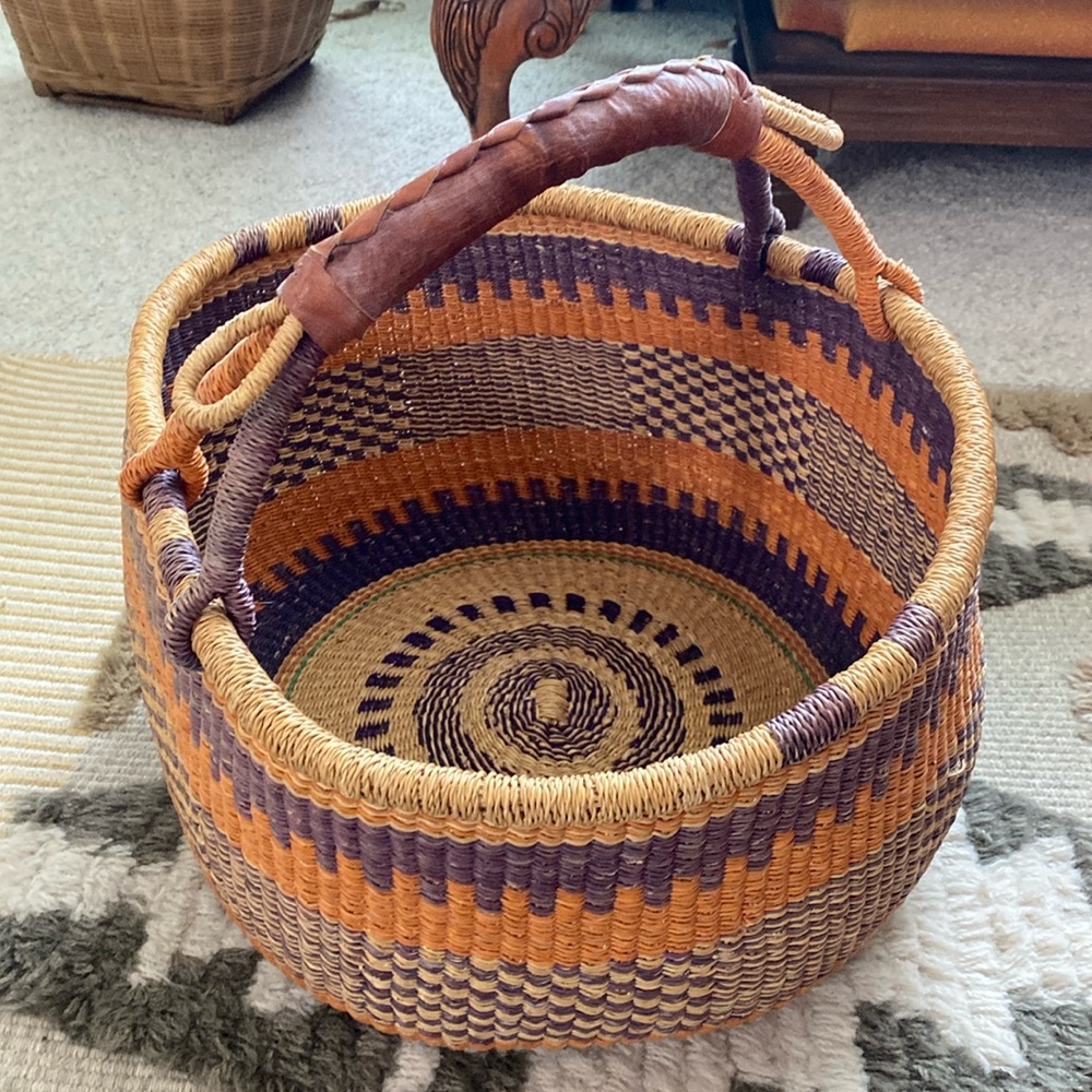 AFRICAN MARKET BASKETS - Large Market Basket - Orange, Navy, Natural